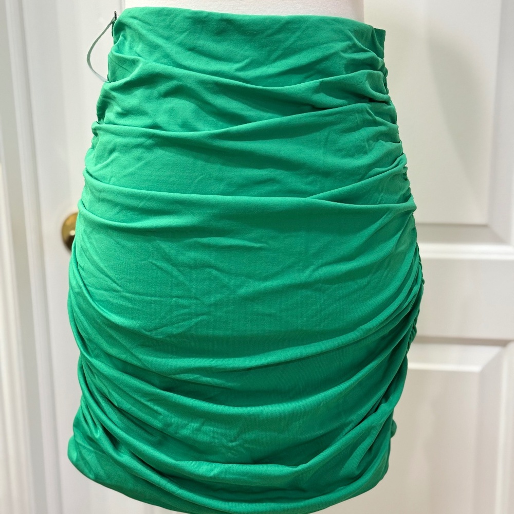 Green Babaton ruched mini skirt